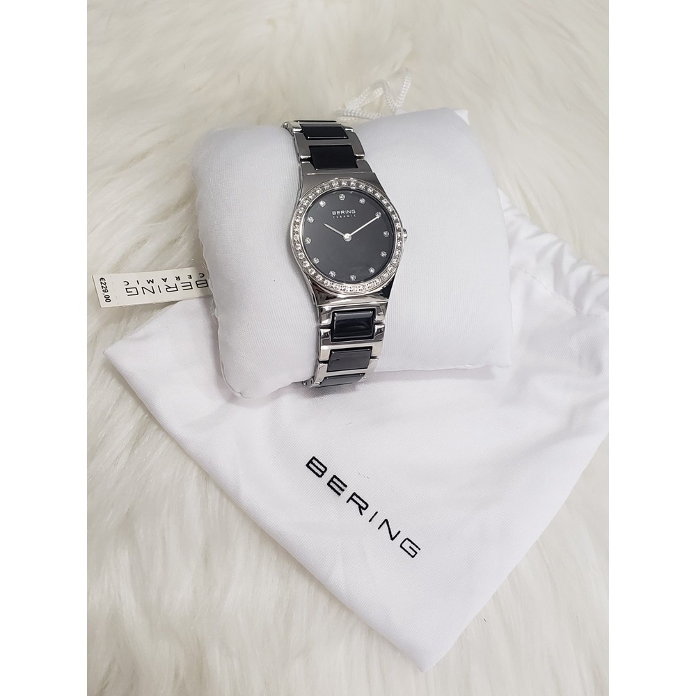 NEVER WORN Bering Black Dial SS Two-Tone Ceramic Quartz Ladies Watch‎ 32430-742